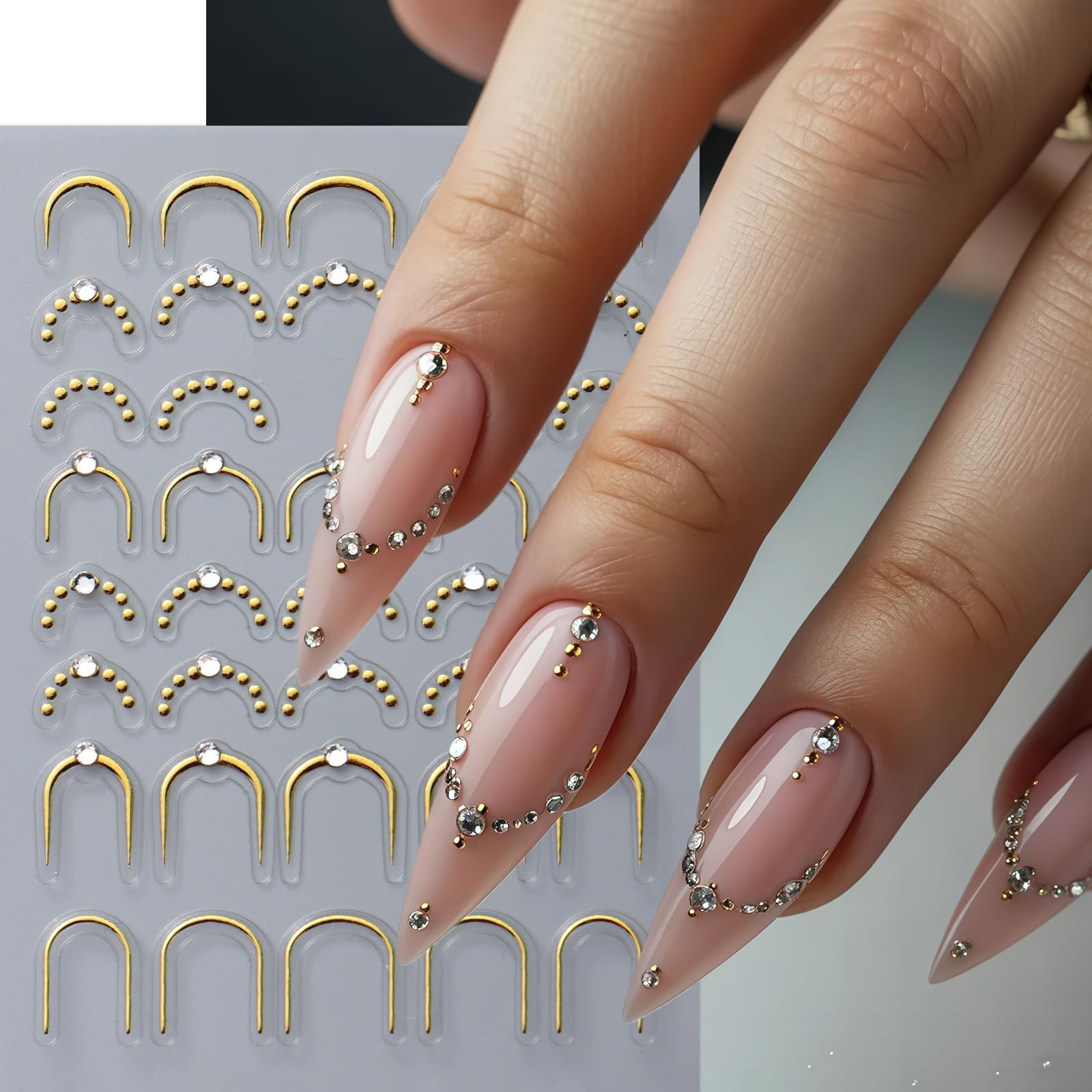 4 Pcs French Line Nail Art Stickers Decals 5D Embossed Gold Sliver Lines Nail…