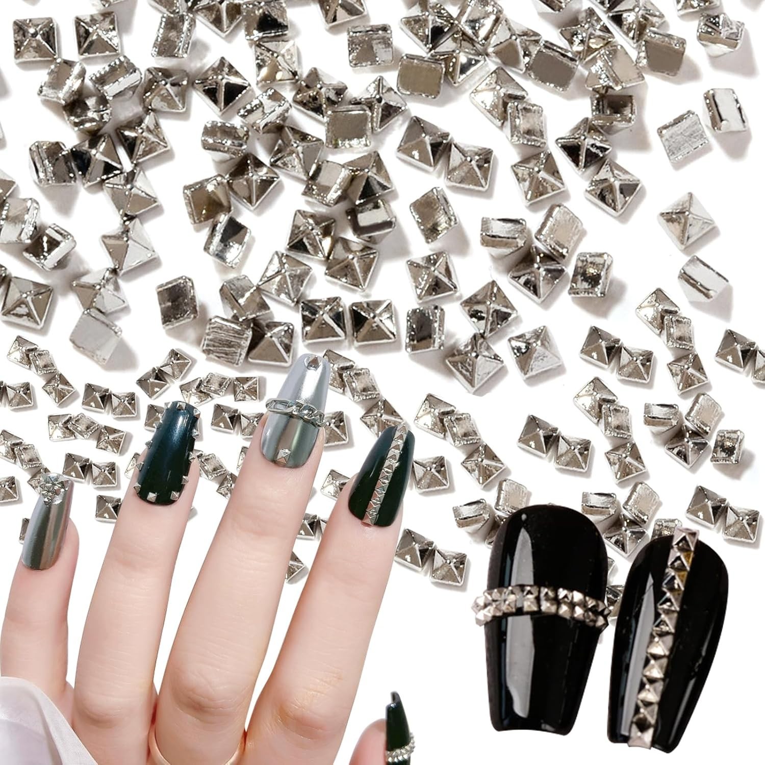 Reusable Silver Pyramid Nail Studs 600 Count for Creative Nail Art Projects
