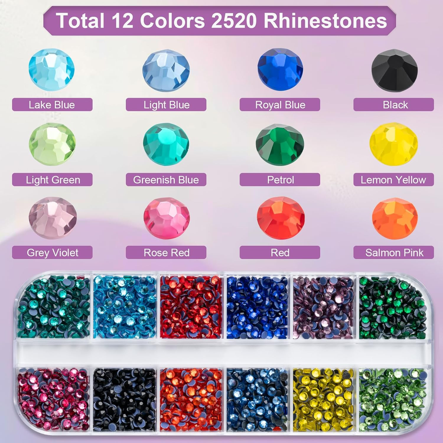 2520Pcs Rhinestones, 12 Size Multi Colorful Bedazzling kit for Crafting Nail Art