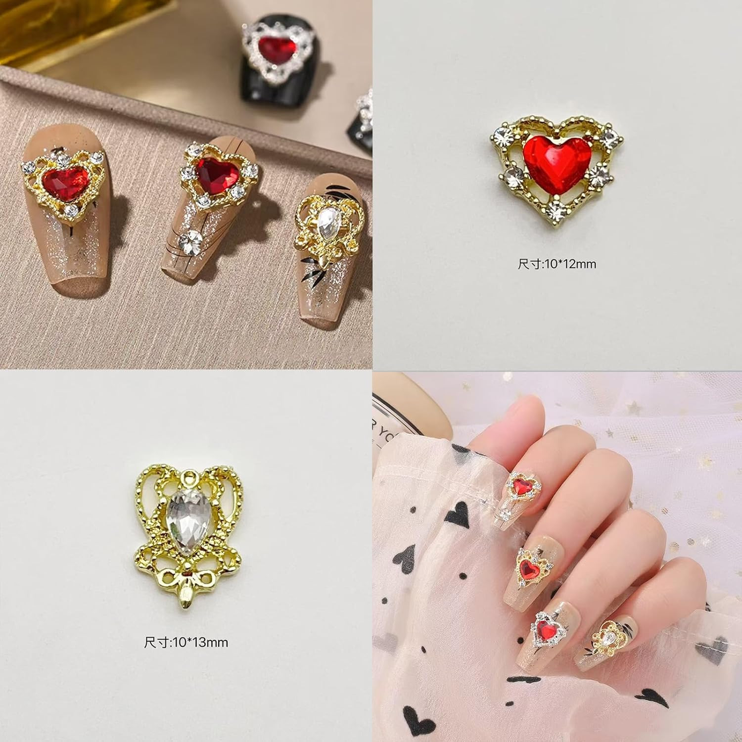 Heart Nail Charms Rose Charms for Nail Design Gold Flower Star 3D Metal Nails Ar
