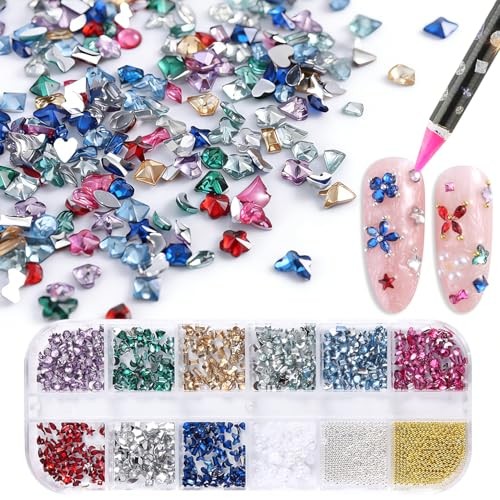 3D Mini Nail Charms Set, Multi-Shape Colorful Tiny Nail Gems & Mini