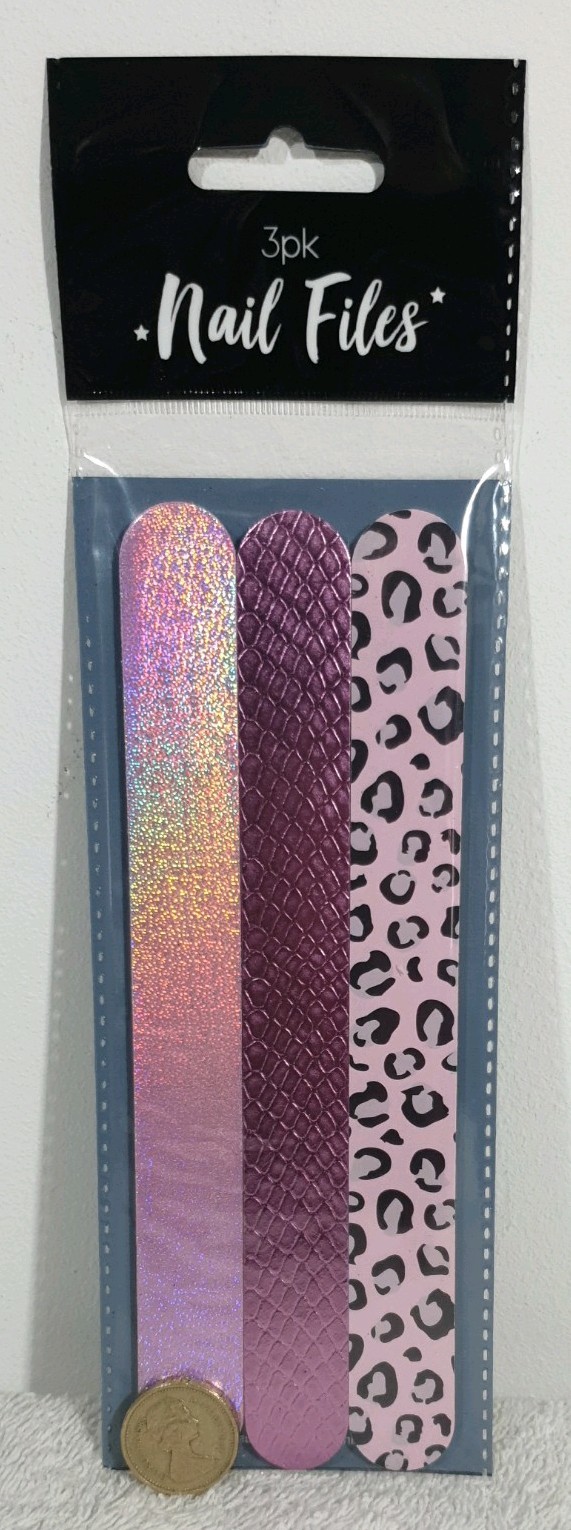 3x Sparkly PEARLESCENT PINK Cute Nail Files Emery Boards 3 New Pretty Nail Files