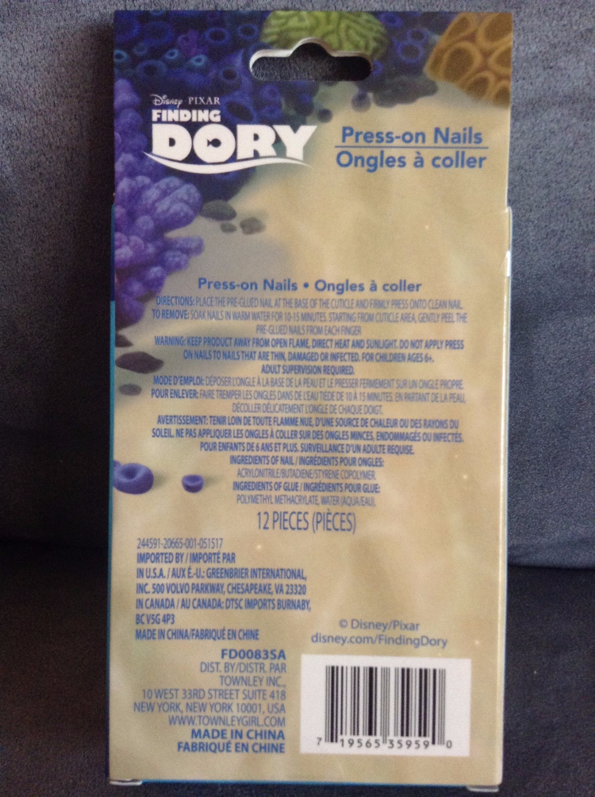 DISNEY PIXAR FINDING DORY GIRLS 12 PIECE PRESS-ON NAIL SET – NEW IN BOX