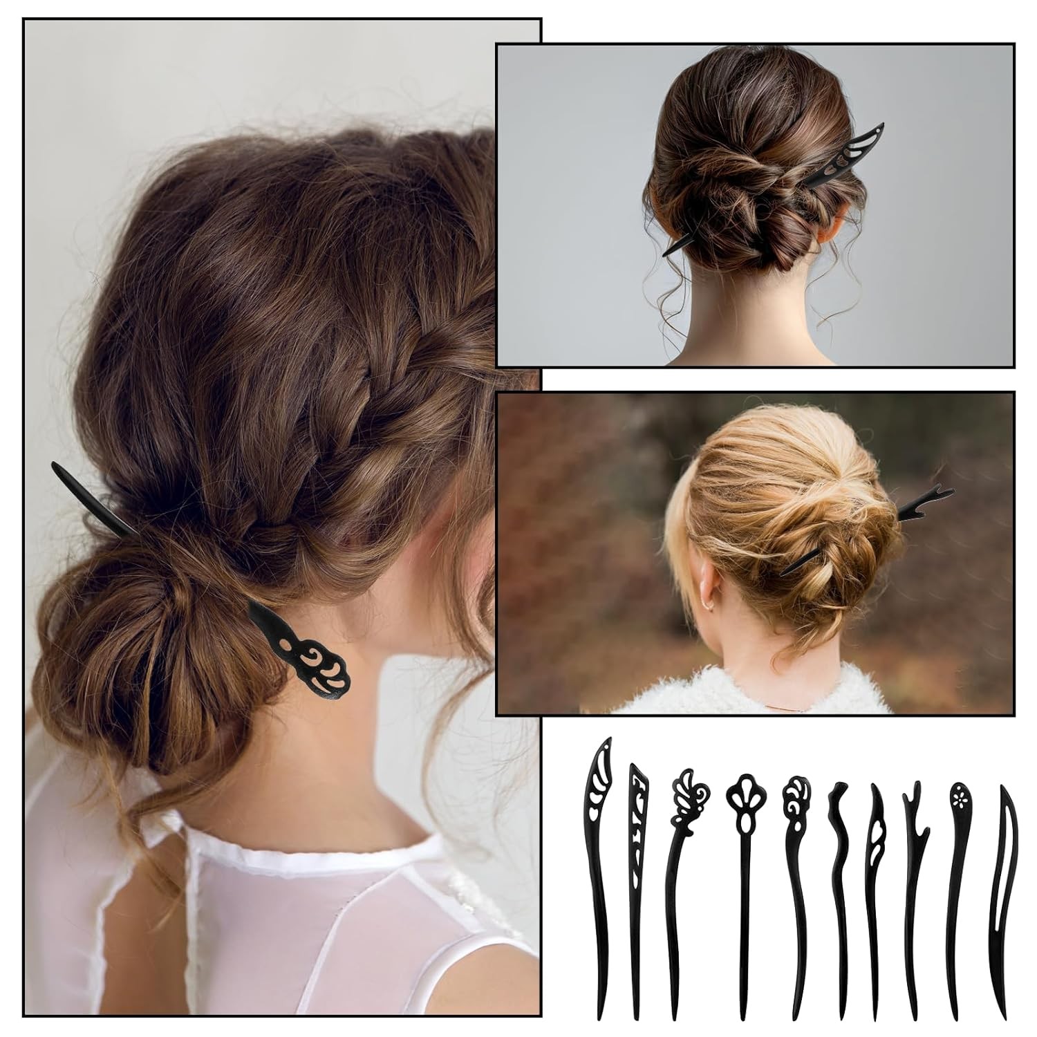 10 Pcs Wooden Hair Sticks, Chinese Traditional Stick Japanese Style1