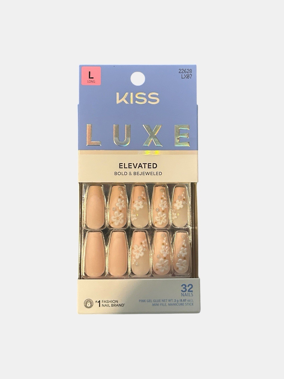 Kiss Luxe Press On Nails, ‘Wandering Tide’, White, Long Coffin, 32 Count