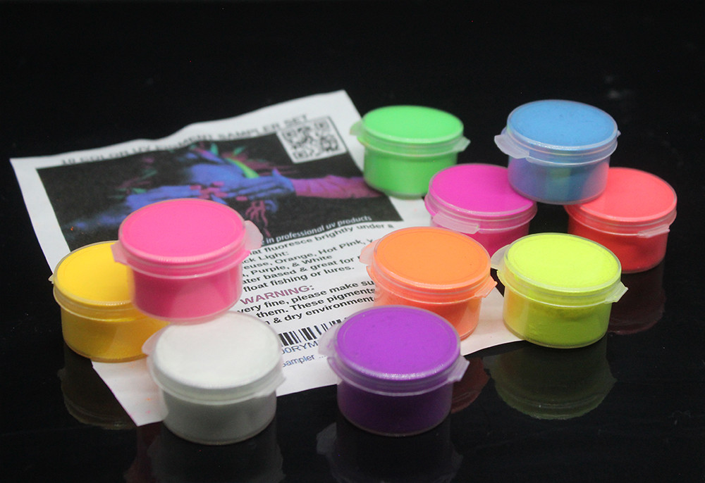 UV Neon Black Light powder 10 Color Set SAMPLER SLIME NAILS ART FREE UV KEYRING