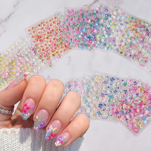 30 Sheets Flower Nail Stickers – Spring/Summer Nail Art Decals, 3D Self