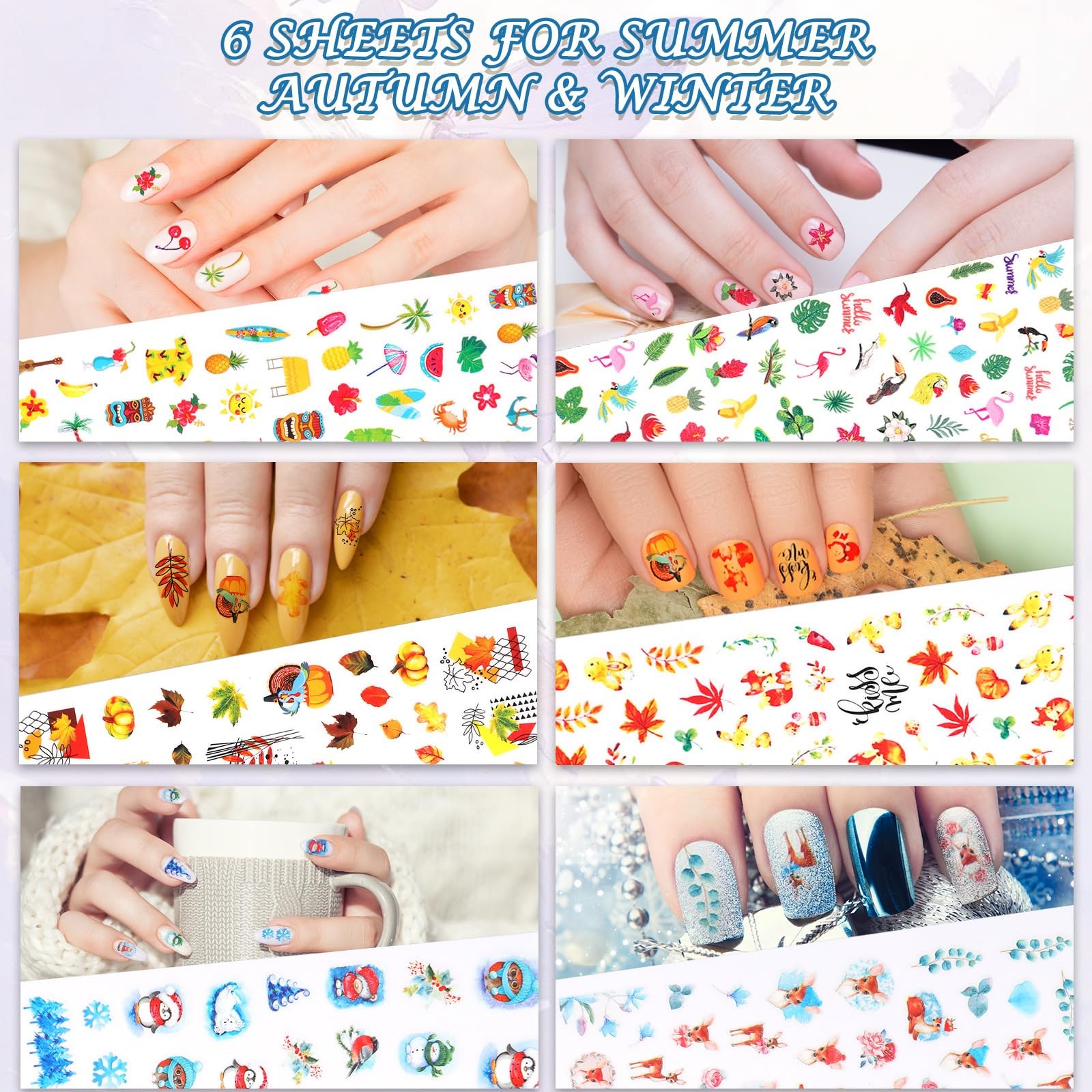 32 Sheets All Holiday Nail Art Stickers All Season Spring Summer Easter 4th of J