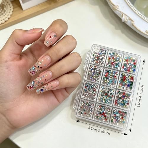 12Girds/1050Pcs Colorful Rhinestones Nail Charms Flatback 3D Nail Nail Charms-5