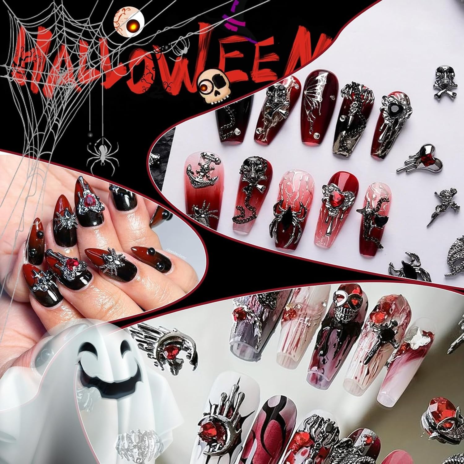 84 Pcs 3D Black Halloween Nail Charms And Gems, Gothic Nail Charms | Black