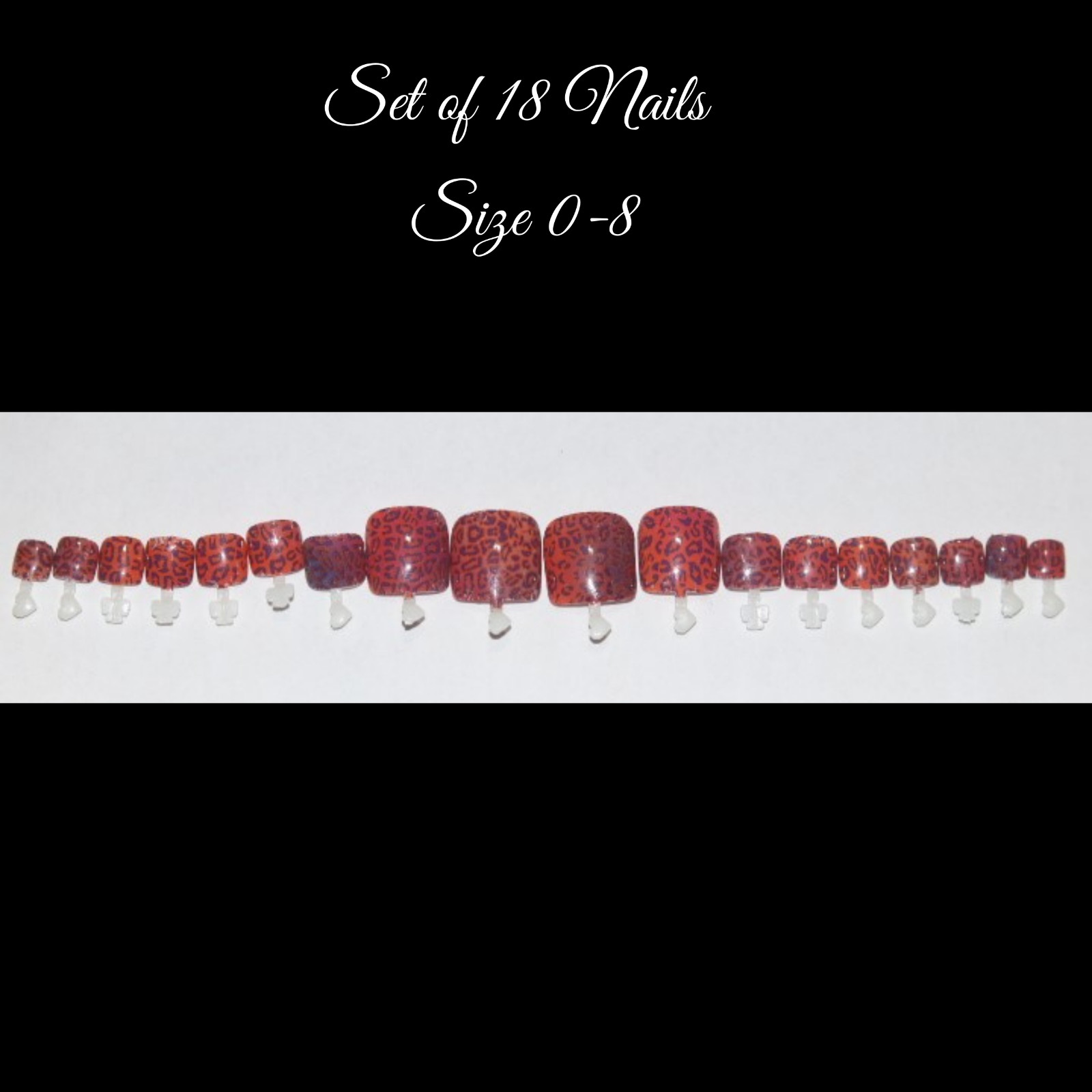 Red leopard print- press on Toe nail set- (Set of 18 sizes 0-8) Toe Nails