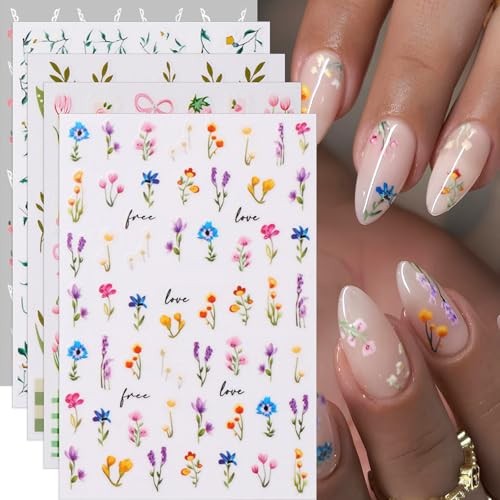 Spring Nail Stickers for Nail Art Flower Nail Decals 5PCS Self Flower-02