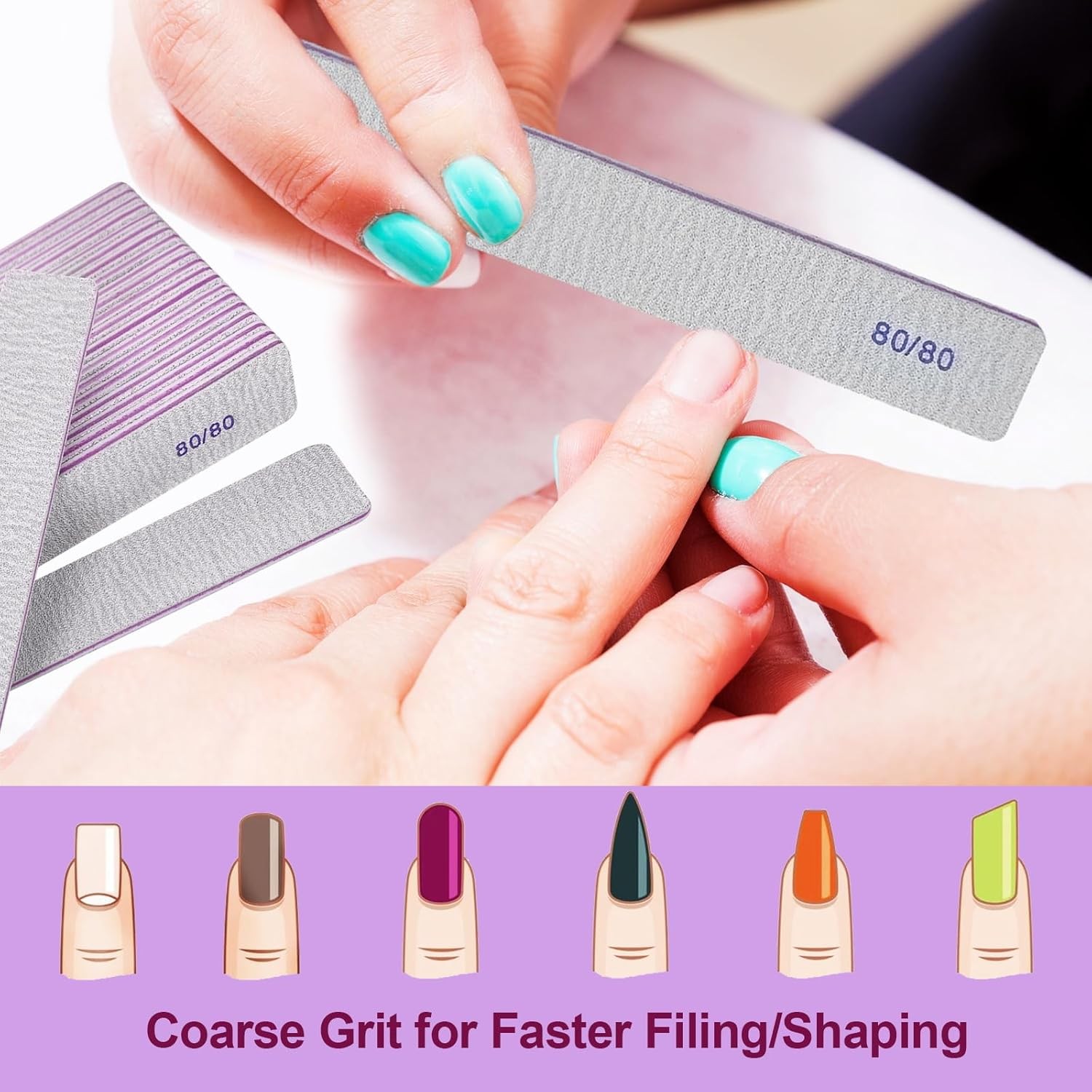 80/80 Grit Nail Files, Heavy Coarse Emery Boards for Acrylic Nails and l