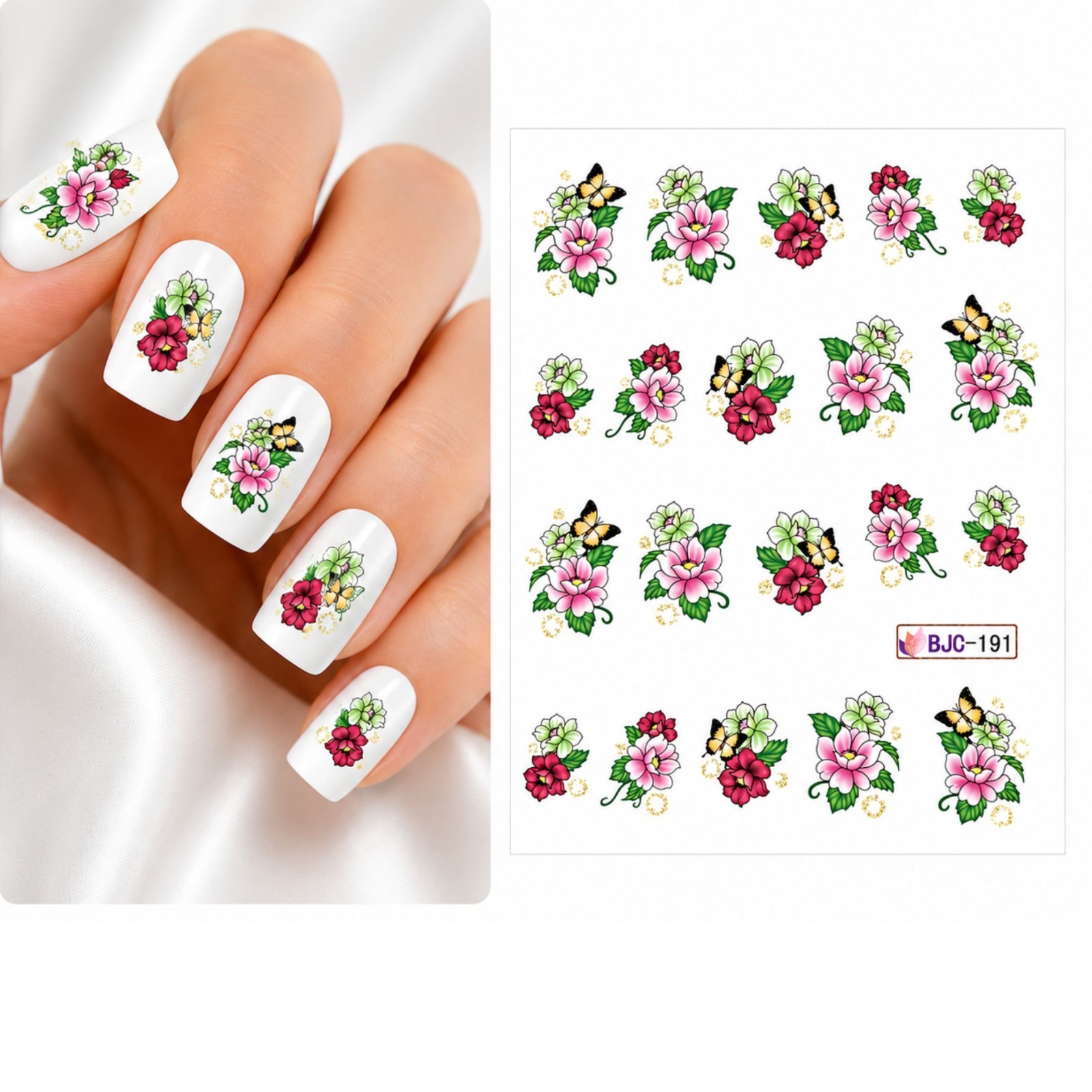 Butterfly Flower Rose Bouquet Water Transfer Nail Spring Decals Manicure Blossom