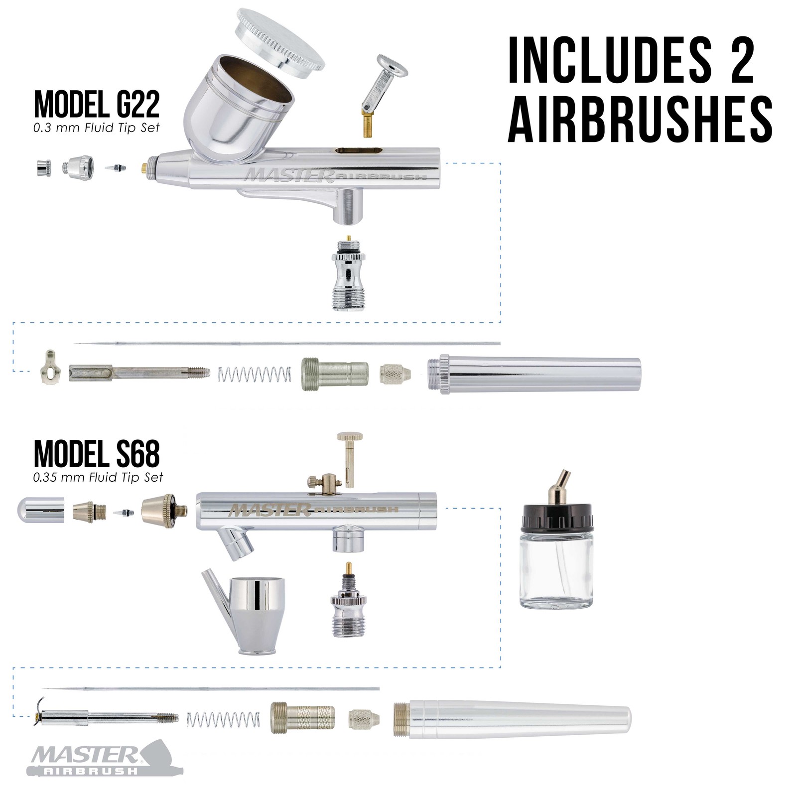 2 AIRBRUSH NAIL SYSTEM KIT w/ 6 Paint Color Set, Air Compressor Nail Art Stencil