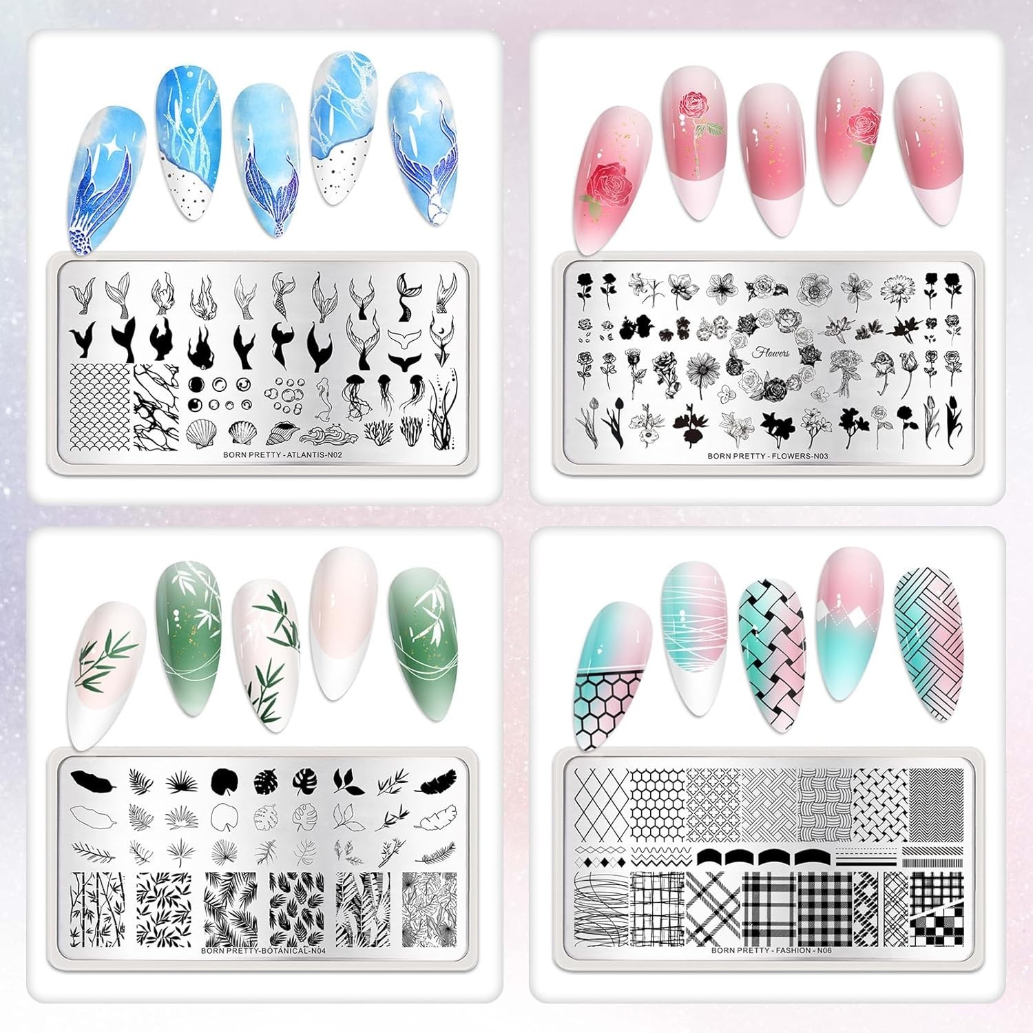 6PCS Nail Stamping Plates Set for Elegant DIY Nail Art – Floral & Geometric