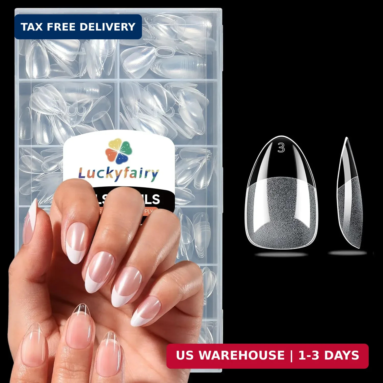 Short Almond Nail Tips, 240pcs Soft Nail Gel Tips Pre-Shaped Acrylic Fake Nails,