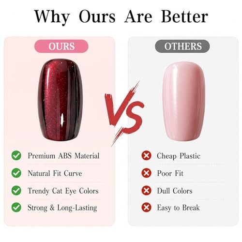 360 pcs Cat Eye Press on Nails – 12 Colors Glossy Glitter Aurora Cat Eye Shades