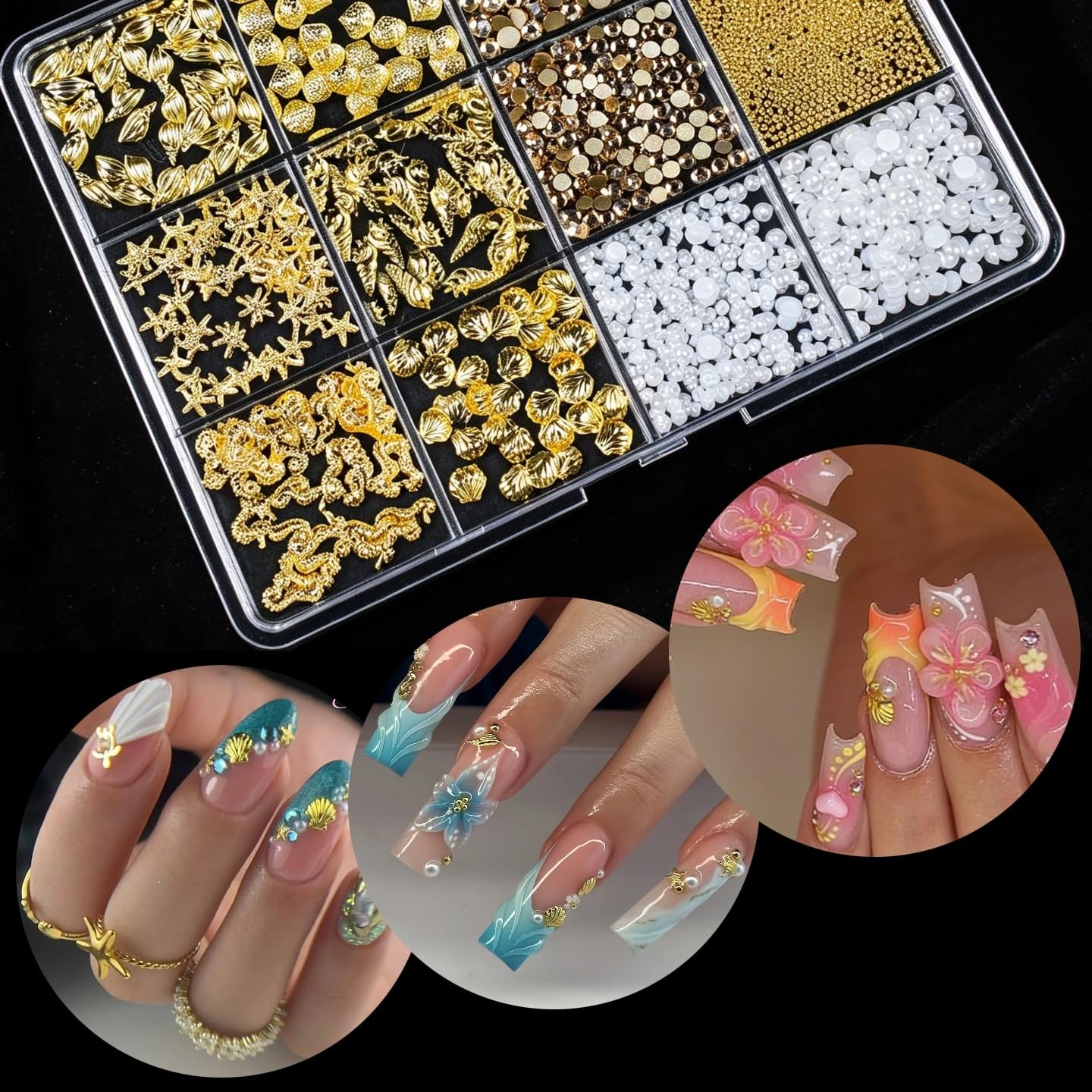 Tephrent Multicolored Summer Nail Charms Starfish Seashell