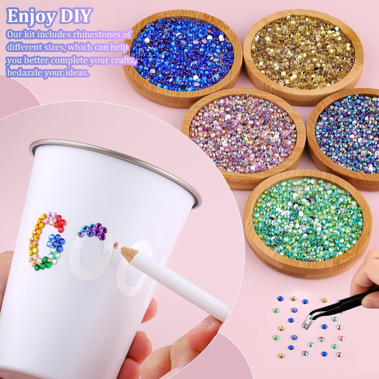 Resin Rhinestones with Tweezers for Crafting, Mixed-Color