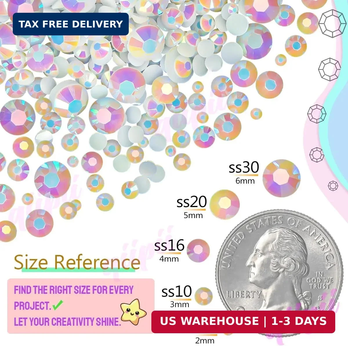 Transparent AB Resin Rhinestones w B7000 Glue for Crafting Bedazzling 2mm