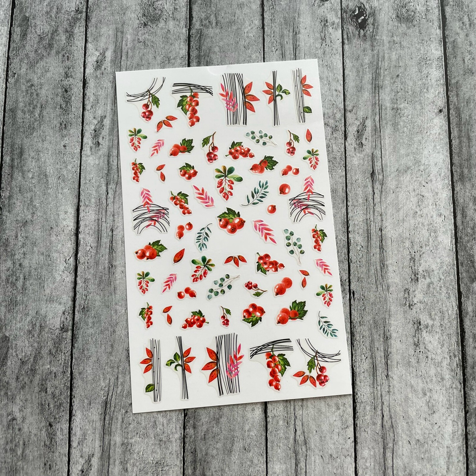 Holly Leaves Holly Fruit Nail Sticker Holly Fruit Leaf Branch Geometric Lines