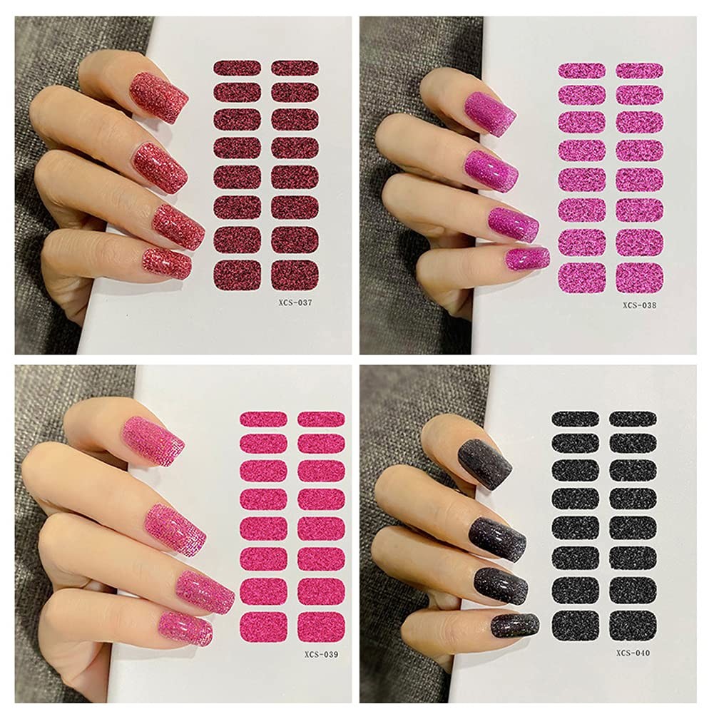 12 Sheets Glitter Nail Wraps Nail Polish Strips Solid Color Nail Polish Stick…