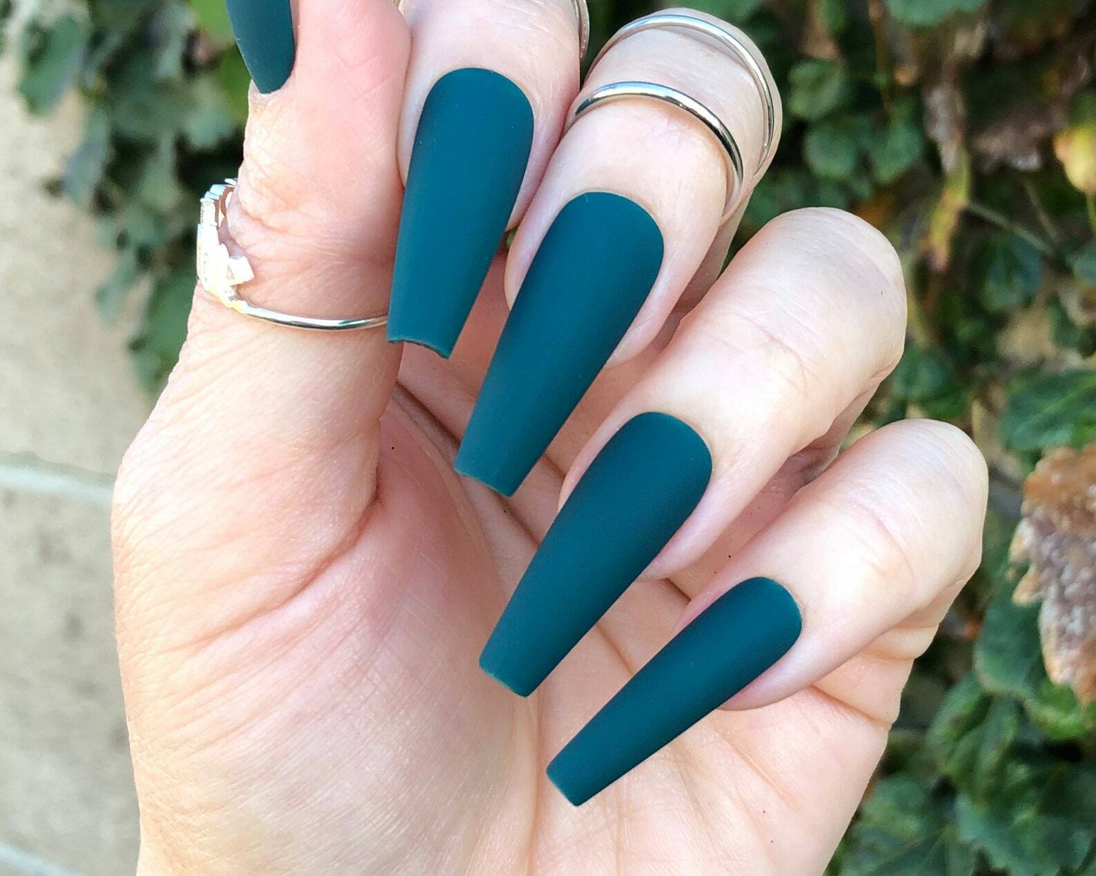 Peacock Blue Press On Nails | Matte or Gloss | Choose Your Shape Coffin Nails 36