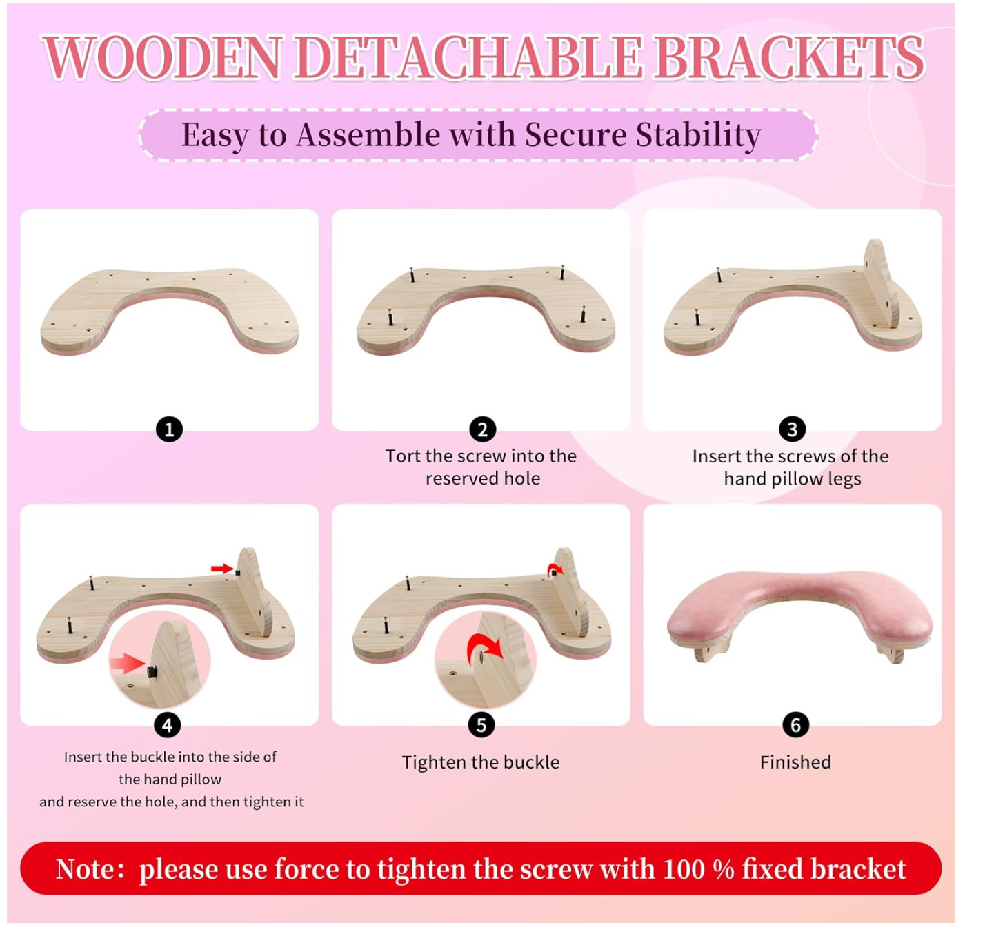 Arm Rest for Nails Tech, U-shaped Manicure Nail Arm Rest Stand (Pink)