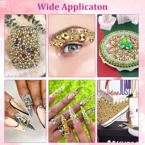 Gold Nail Charms and Gems, Half Round Flatback Pearl Nail A18 1 box gold