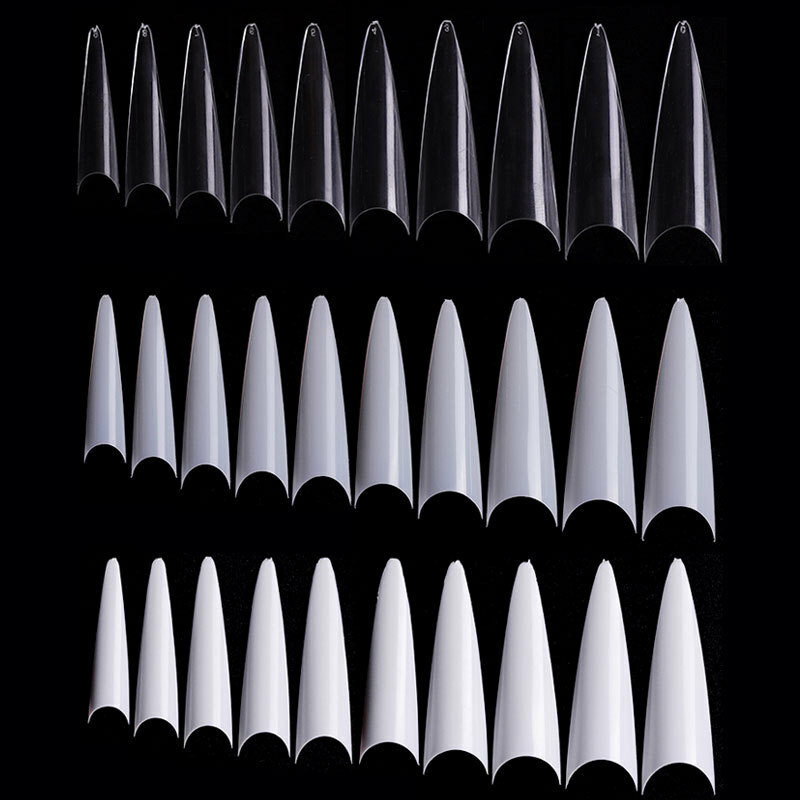 600Pcs/bag Nail Art Sharp Long Stiletto False Fake Nails Tips – Clear / Natural