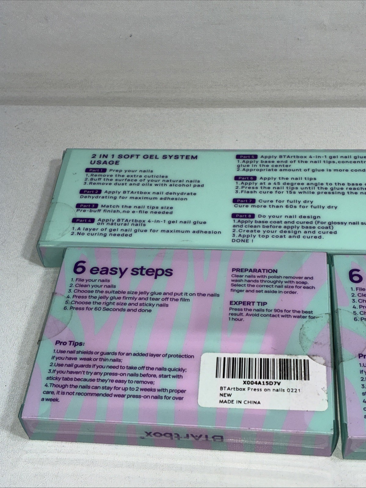 4 New BTARTBOX Press On Nails, 2 0221, 1 Pink Short Almond 045 & 1 French 046