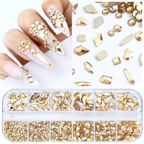 3200 Set (Round Rhinestones + 3D Shapes Crystals) Golden Shadow / Champagne