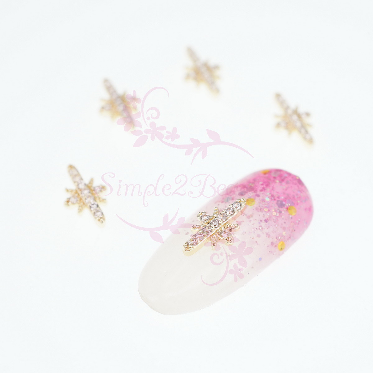 5 Micro Pave Zircon Crystal Star Light Metal Charms Japanese Style Nail Art DIY