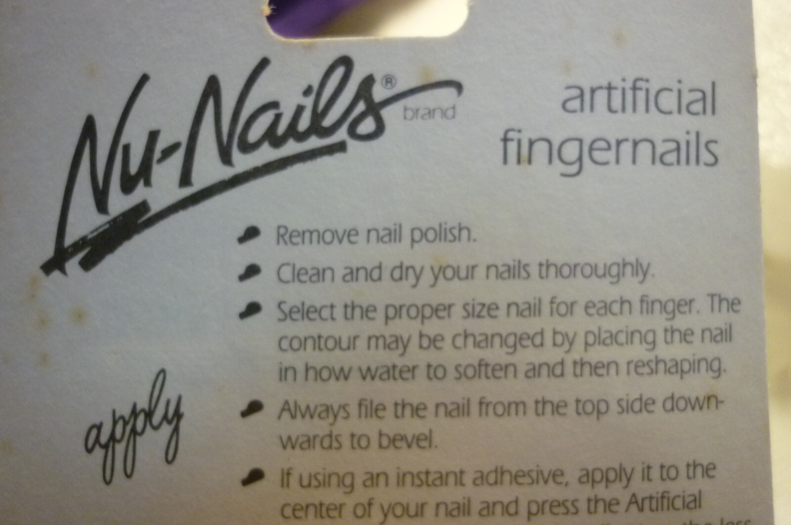 NU NAILS ARTIFICIAL FINGERNAILS GLUE-ON 20 PC. PACK USA NOS SIZE SMALL 1992 VTG.