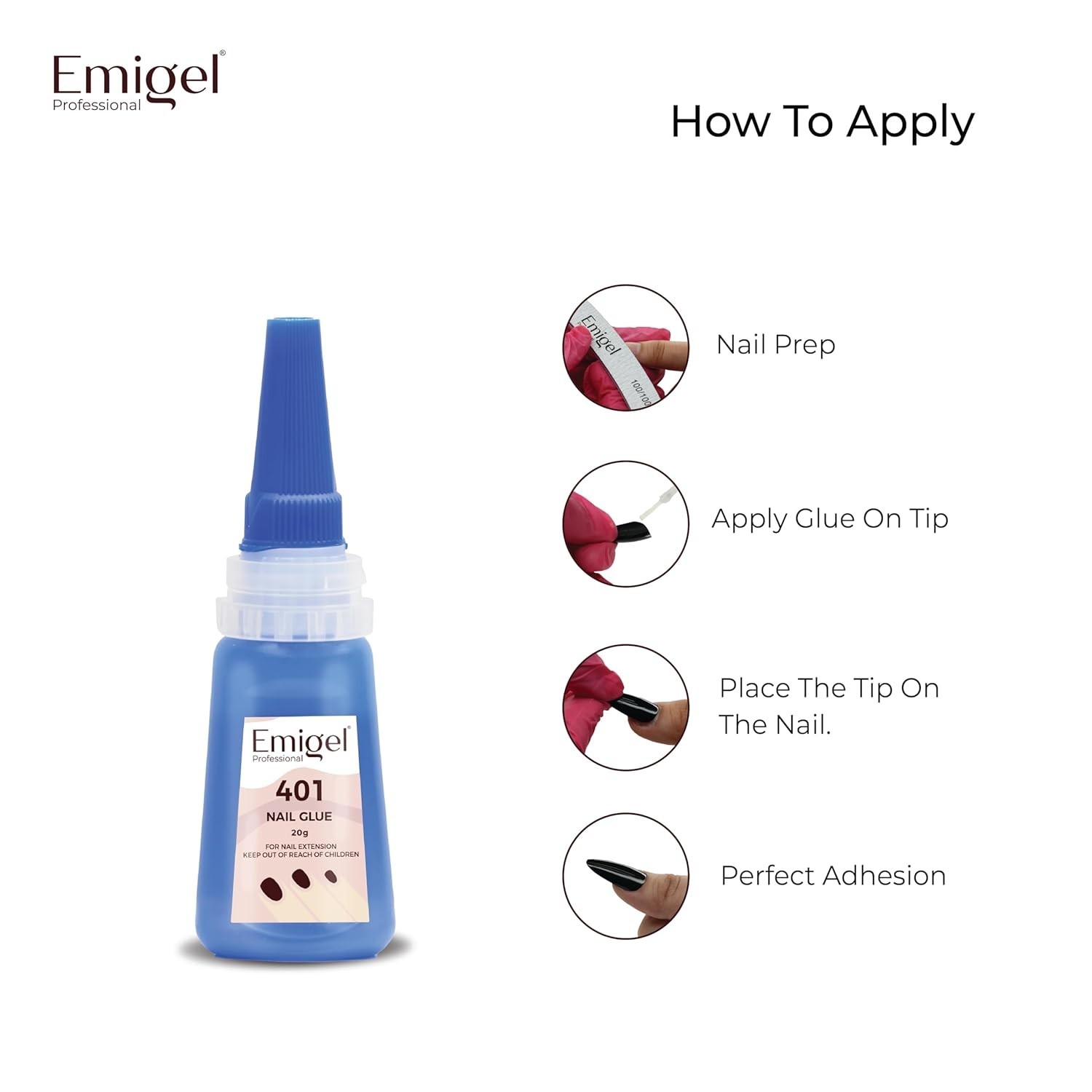 Emigel Professional Nail Glue for Artificial Nail Extensions Secure Nail 401-20g