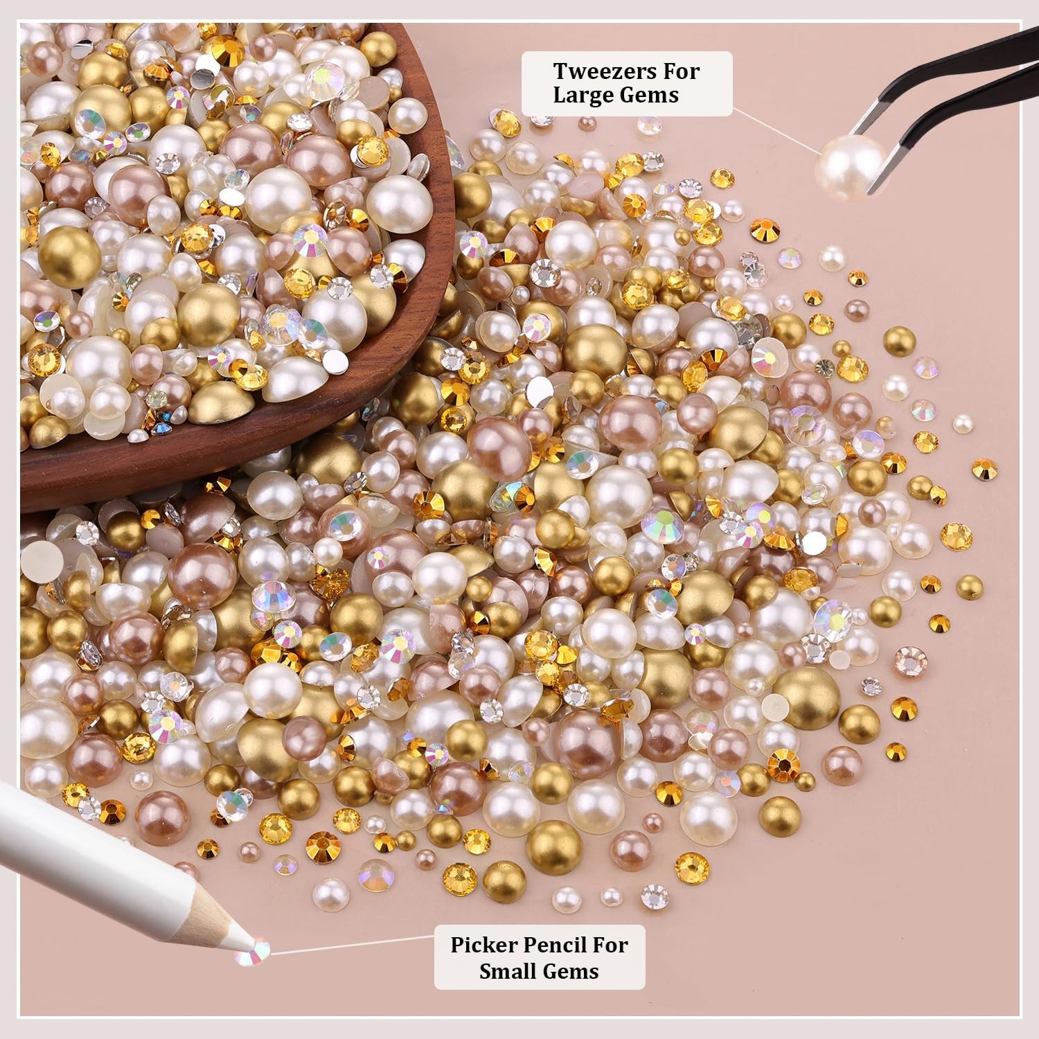 Mixed Size Flatback Pearls & Rhinestones Kit for Crafting, Nail Art, DIY Decor