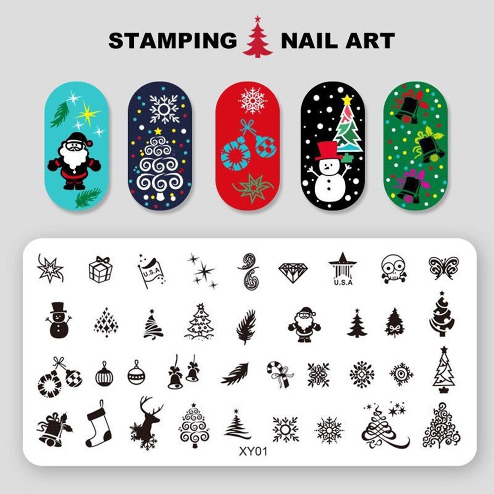 Snow Christmas Reindeer Holly Tree Snowman Wreath Nail Metal Stamping Plate