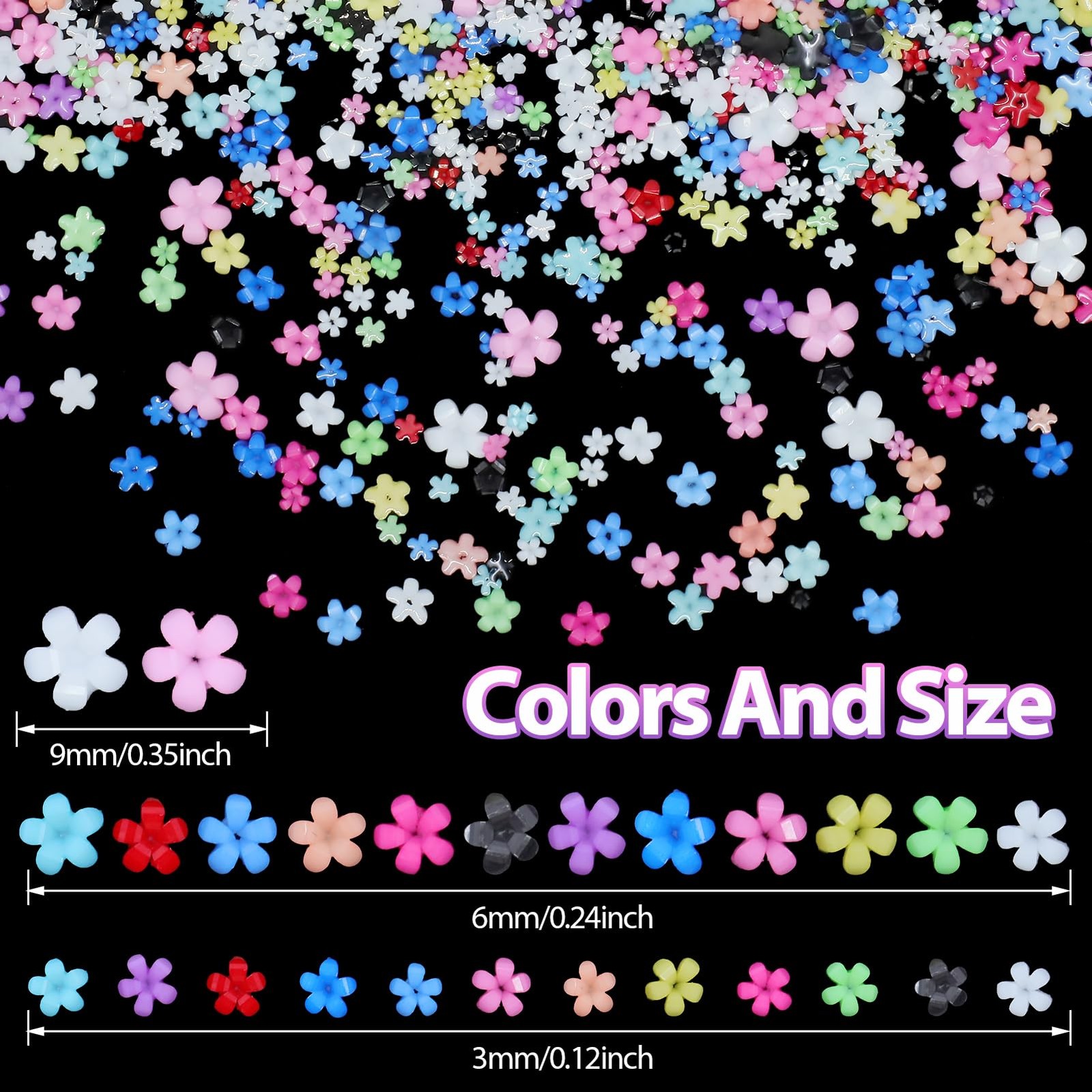Flower Nail Charms, 3D Color Tiny Flowers Charms for Nails, Acrylic Spring