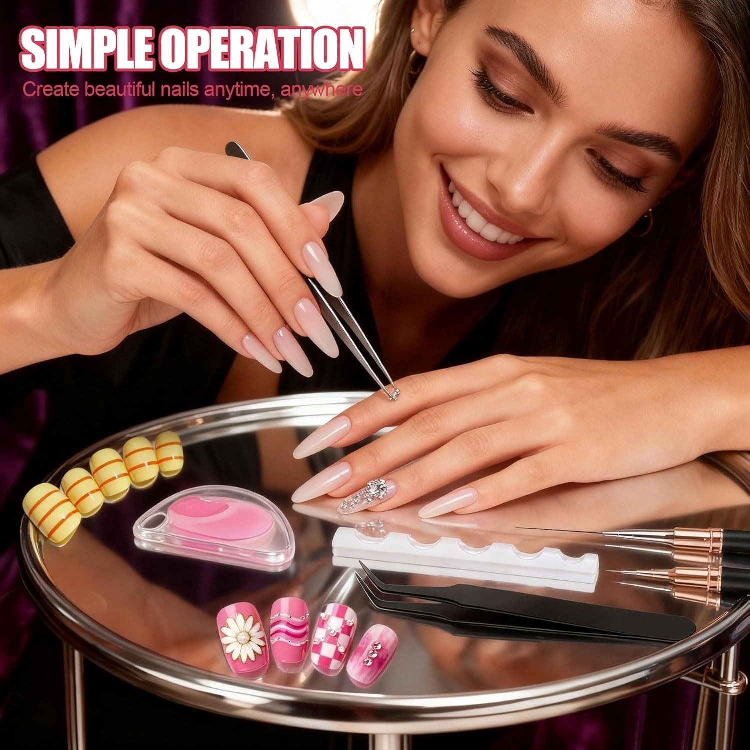 Elegant Nail Art Taping Kit: 10 Vibrant Colors with Essential Brushes & Tools