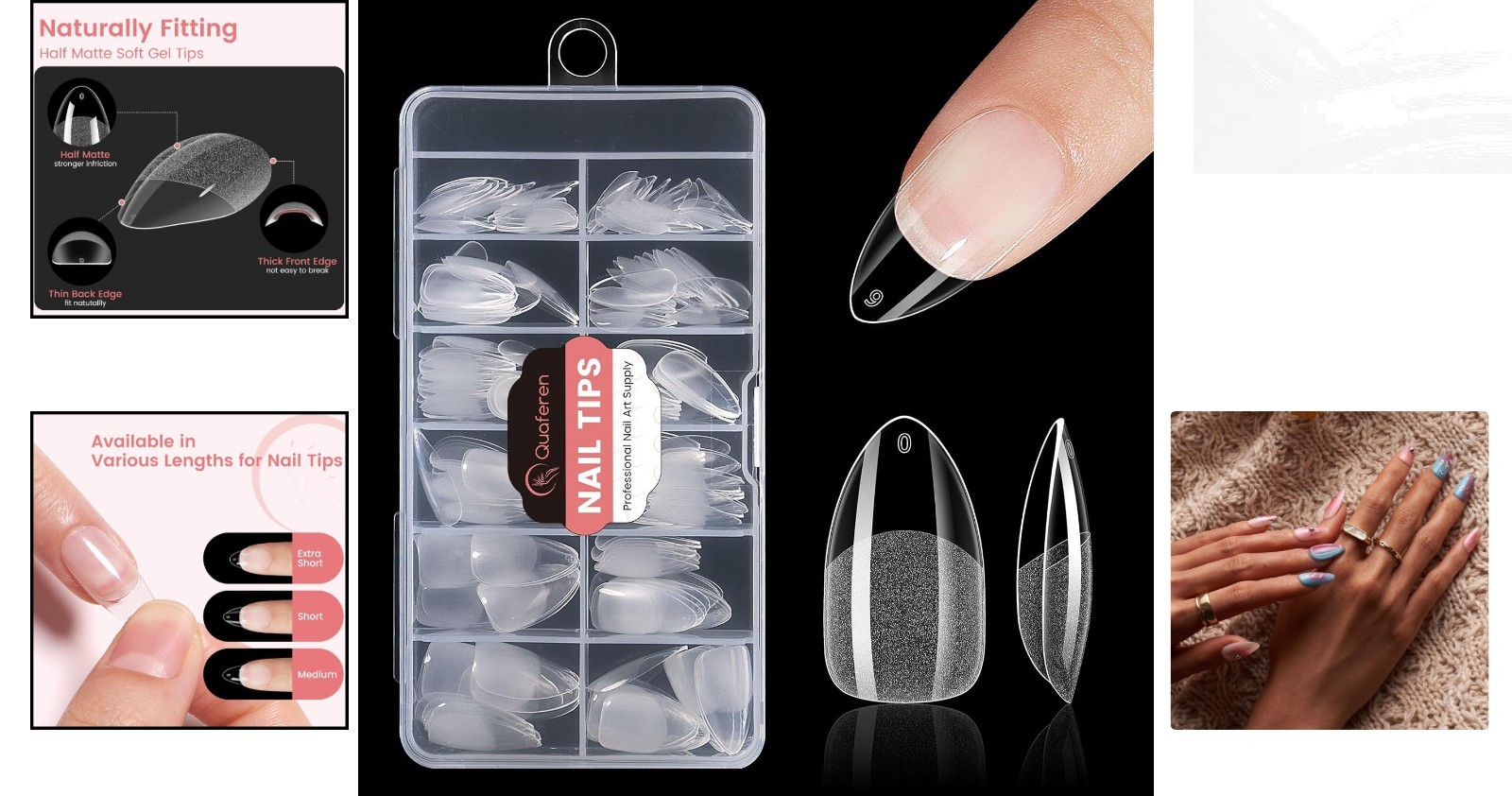 Soft Gel 240pcs Almond Nail Tips – Long Lasting Full Cover for Every Occasion