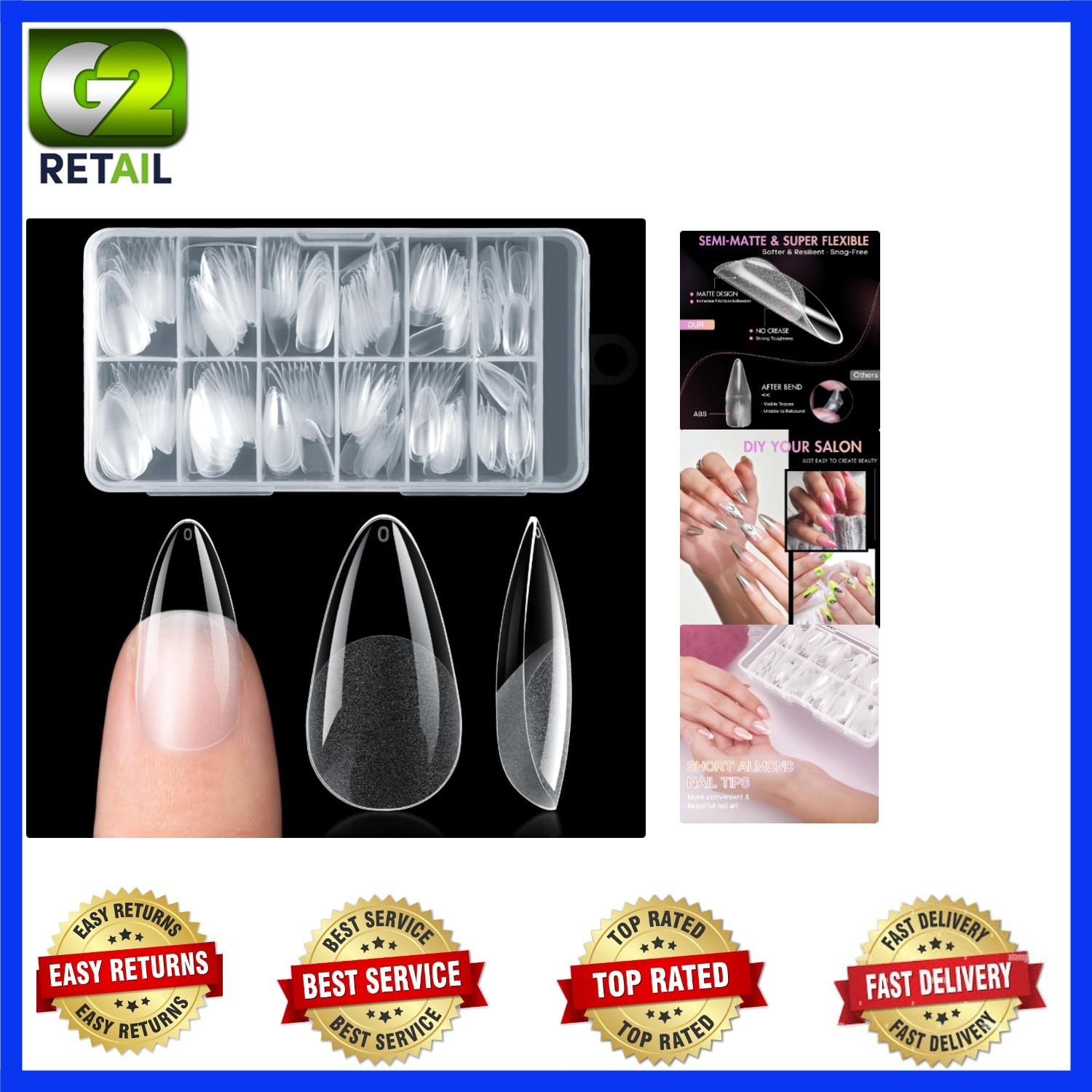 Long-Lasting 240pcs Almond Nail Tips – Half Matte Press-On Nails for DIY Glam