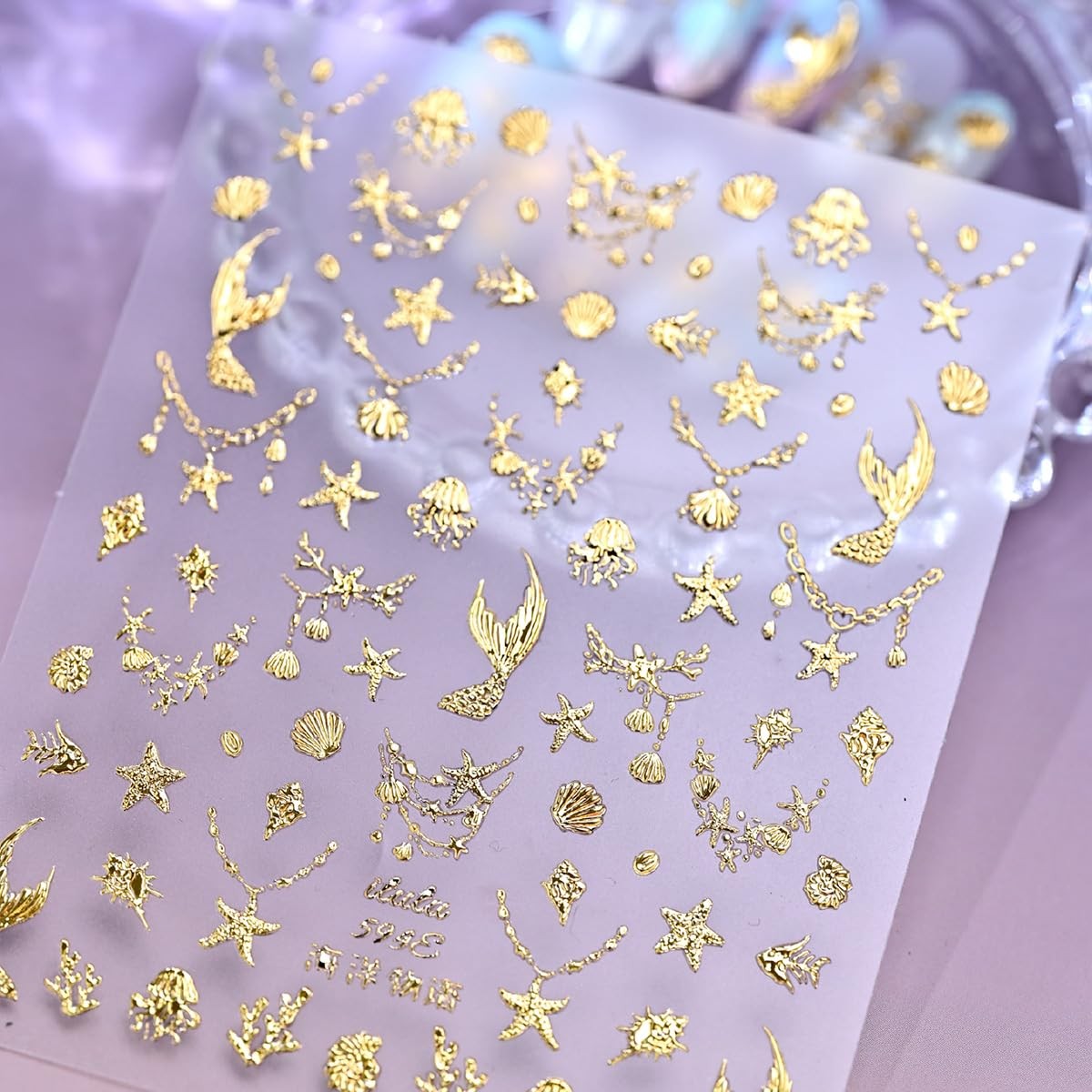 Summer 5D Embossed Nail Art Stickers Gold Glitter Star Shell Nail Decals Self…