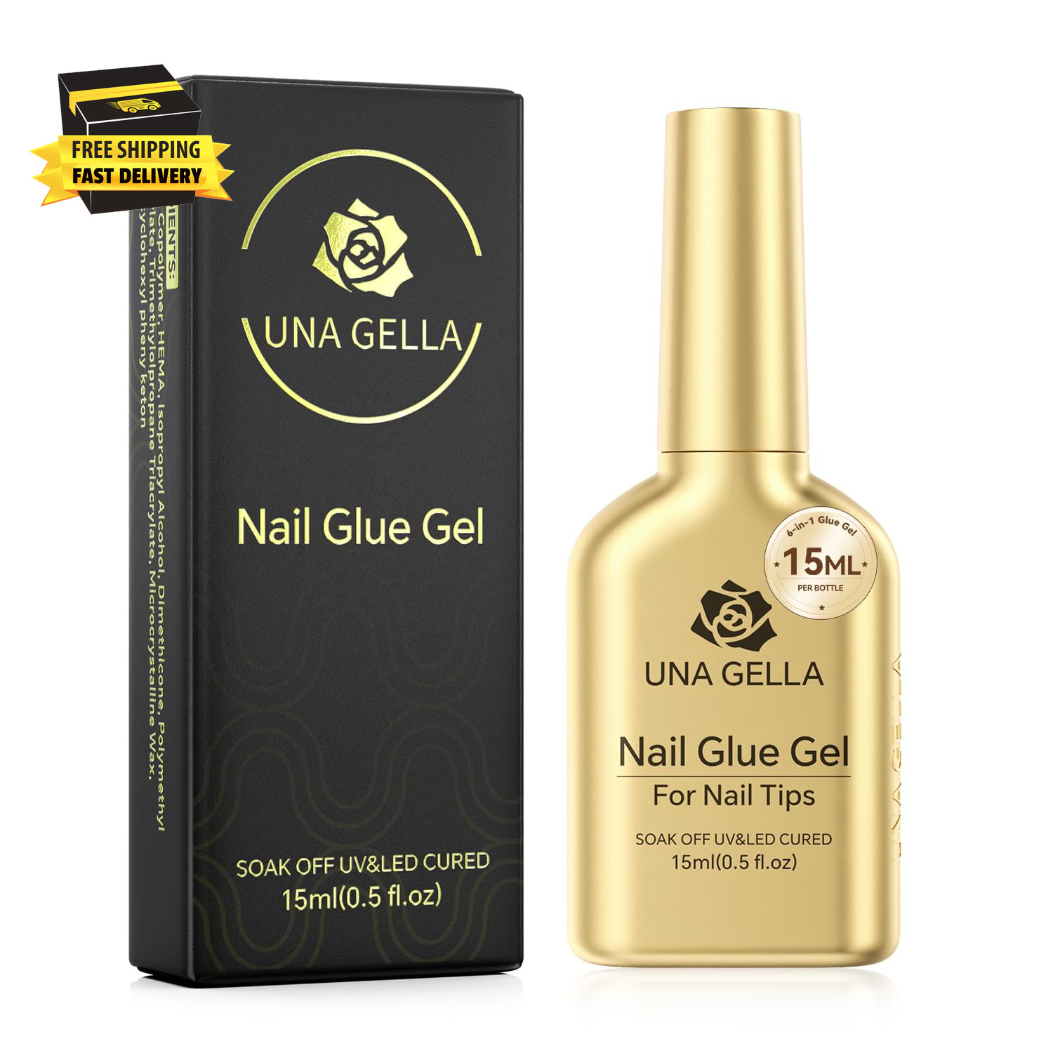 6 in 1 Gel Nail Glue for Clear Acrylic Nails Tips, 15Ml UV Nail Glue Long Lastin