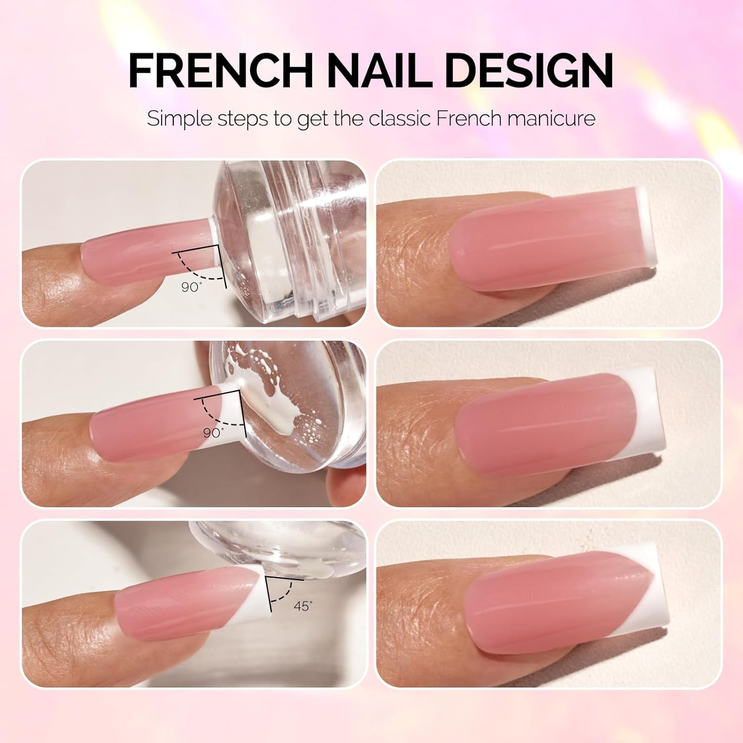 French Nail Stamper Kit, Silicone Stampers with Scrapers, 4PCS DIY Home Nail Des
