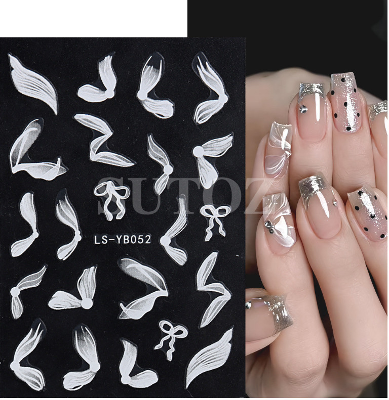 1pc White French Line Fairy Tail Nail Art Sticker Decoration DIY Manicure NH22