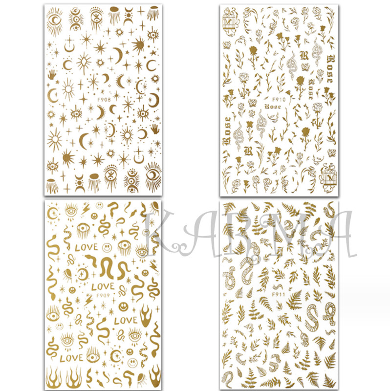 3D Gold Nail Stickers Bronzing Rose Snake Eyes Heart Moon Star Decorations NH22