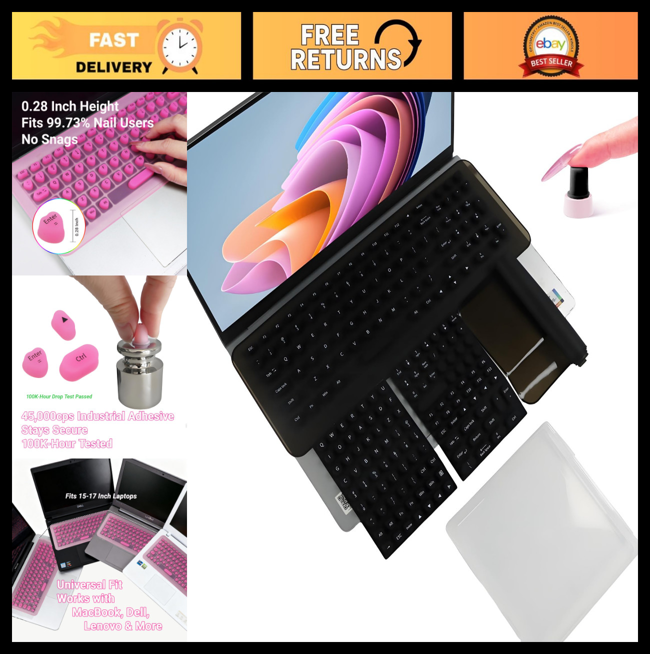 Long Nail Keyboard Stickers & Cover – 119 Keys for 15-17 Inch Laptops, Gift Read