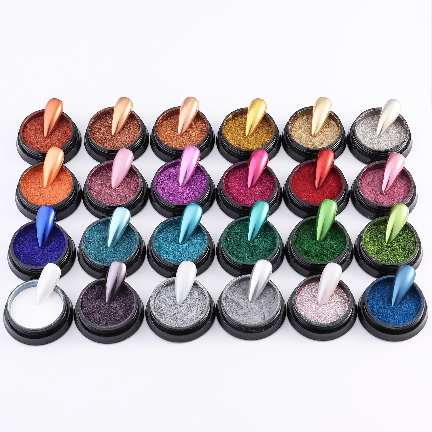 Fcozpjk 24 Colors Chrome Nail Powder Set Metallic Mirror Effect Gold Silver P…