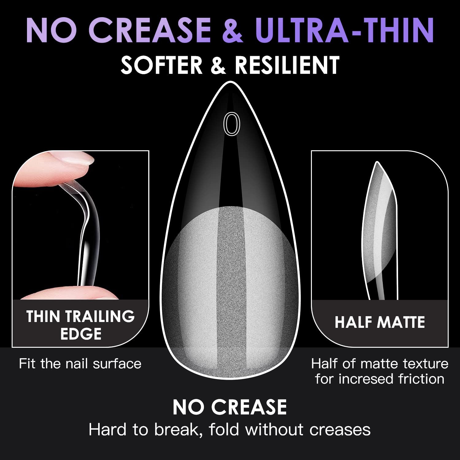 Medium Stiletto Soft 600PCS Pre Buff Full Cover Half Matte Gel Nail Tips